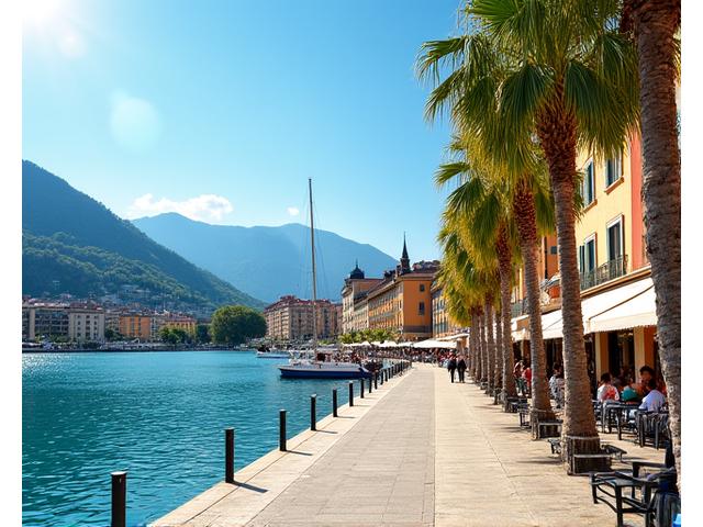 Palmen und mediterranes Flair an einem Seeufer im Tessin