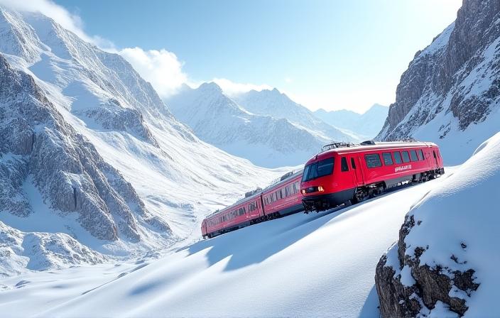 Der Glacier Express fährt durch eine verschneite Berglandschaft