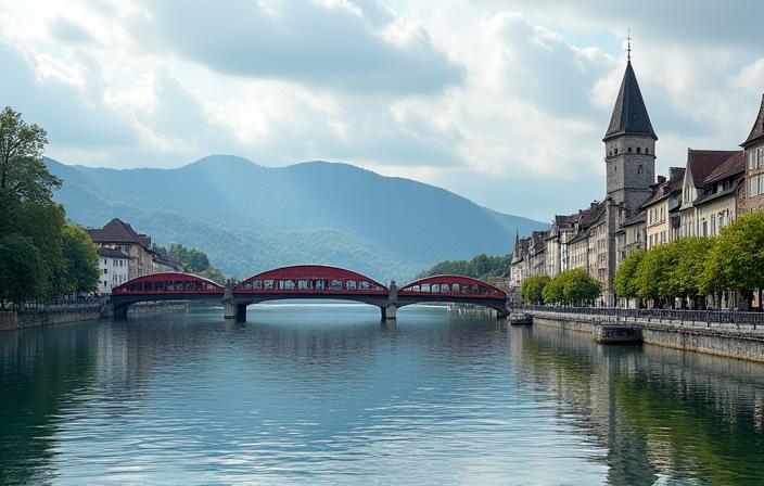 Blick auf den Vierwaldstättersee und Luzern mit Kapellbrücke